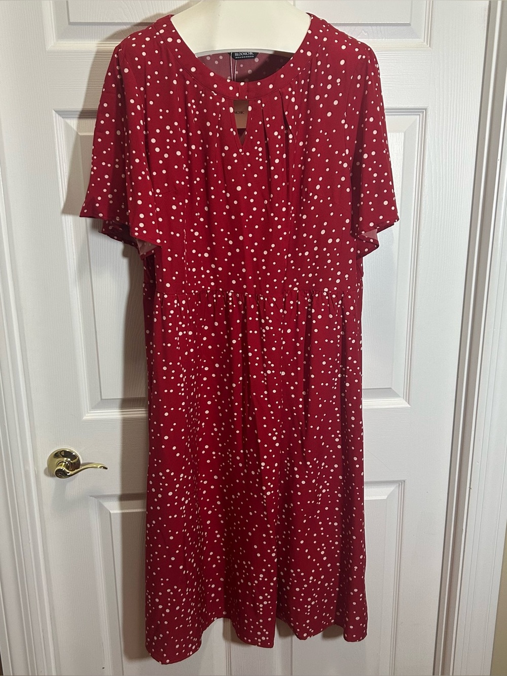 BloomChic Red and White Polka Midi Dress with Keyhole